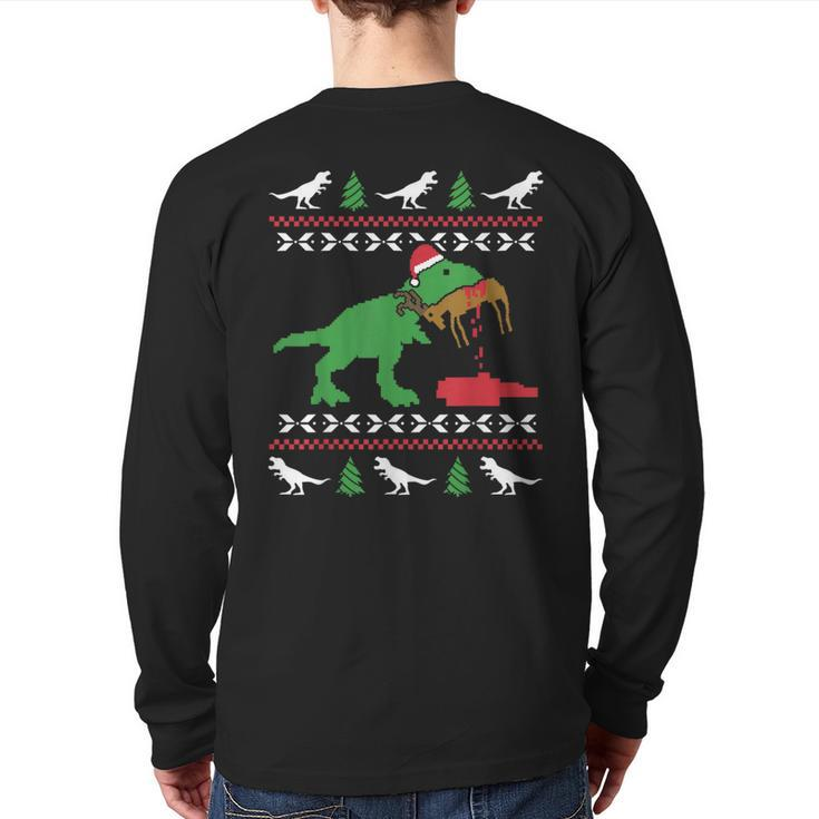 Ugly Christmas Sweater Trex Reindeer Ugly Xmas T-Rex Back Print Long Sleeve T-shirt