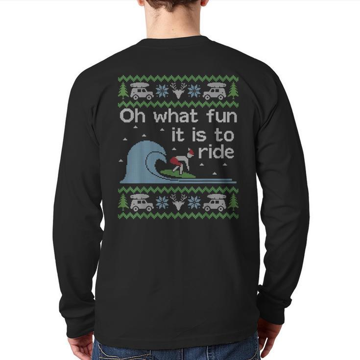 Ugly Sweater Christmas Surfing Surfer Surf Board Back Print Long Sleeve T-shirt