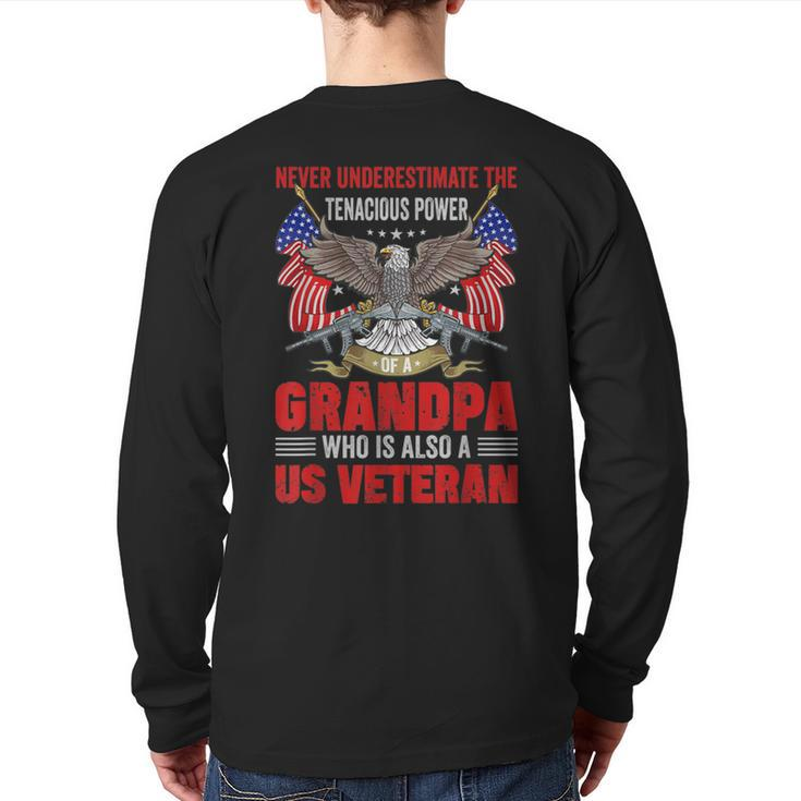 Veteran Grandpa Never Underestimate Back Print Long Sleeve T-shirt