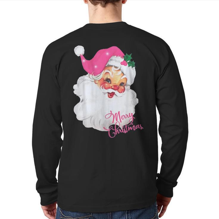 Vintage Pink Santa Claus Pink Christmas Back Print Long Sleeve T-shirt