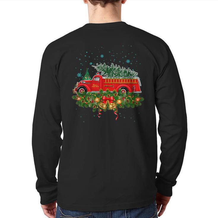 Xmas Lighting Tree Santa Ugly Fire Truck Christmas Back Print Long Sleeve T-shirt