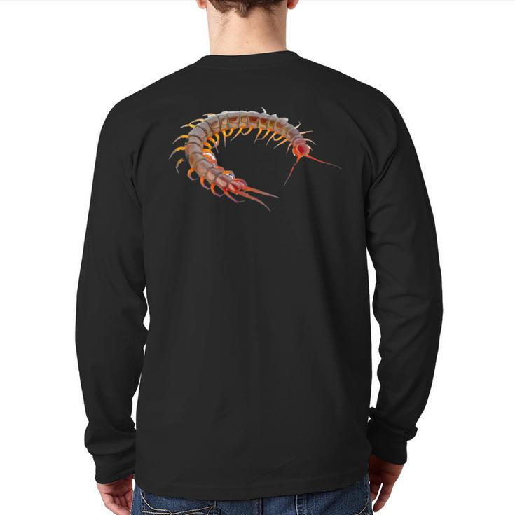 Giant Centipede Pet Lover Creepy Realistic Millipede Back Print Long Sleeve T-shirt