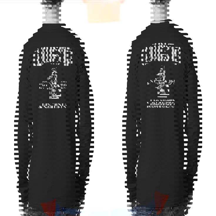Gloucester Ma Fisherman Statue Back Print Long Sleeve T-shirt
