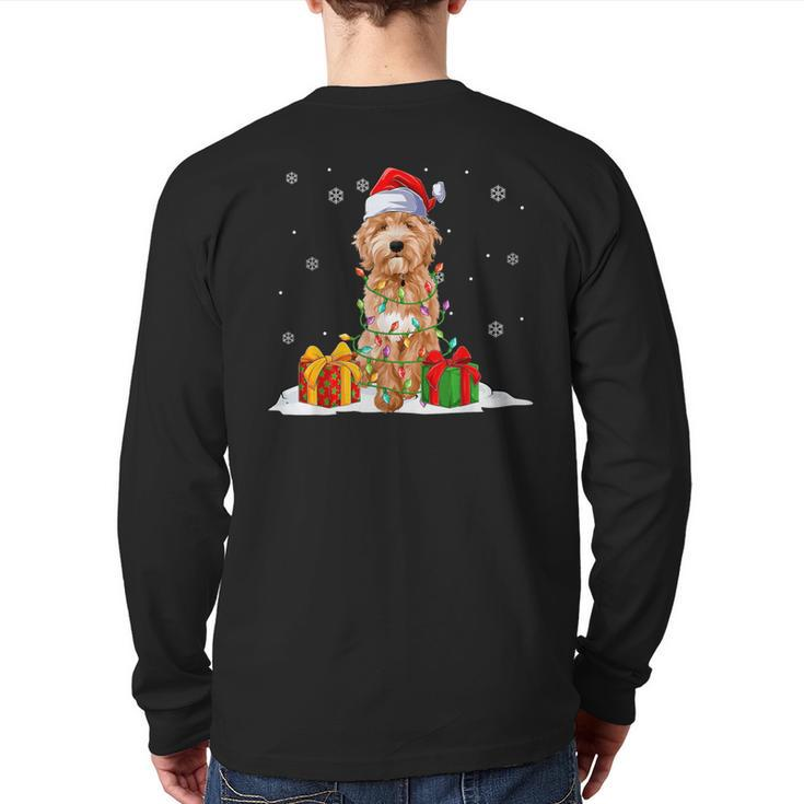 Goldendoodle Santa Christmas Tree Lights Xmas Pajama Dogs Back Print Long Sleeve T-shirt