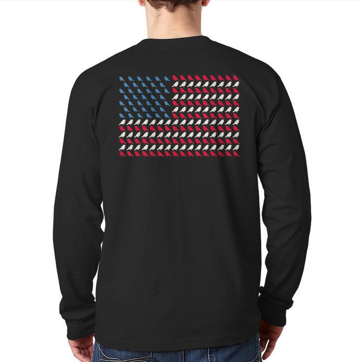 Goldfinch American Flag Passerine Us 4Th Of July Usa Back Print Long Sleeve T-shirt