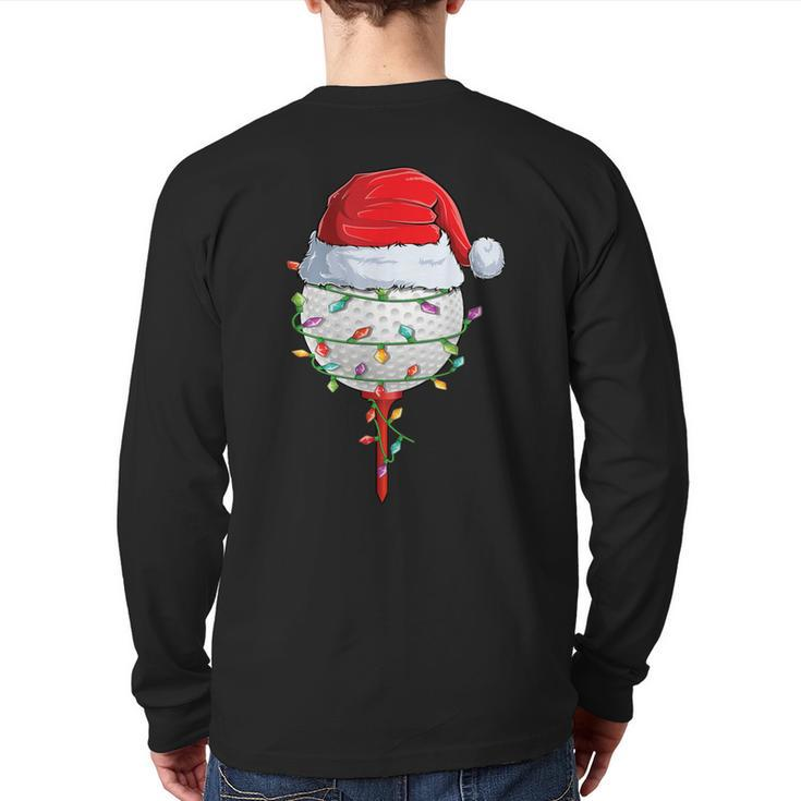 Golfing Christmas Pajama Holiday Golf Ball Santa Hat Back Print Long Sleeve T-shirt