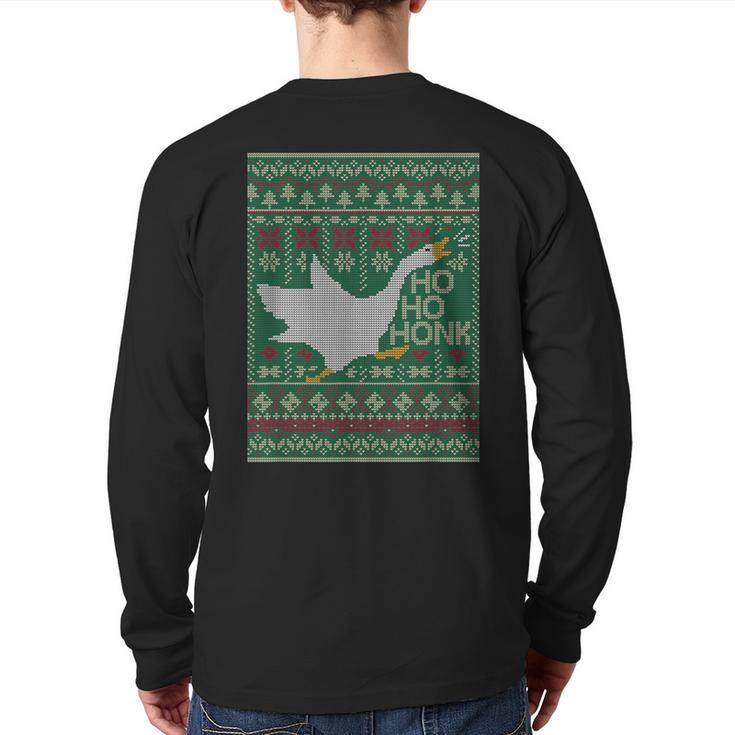 Goose Ugly Christmas Sweater Ho Ho Honk Xmas Party Back Print Long Sleeve T-shirt