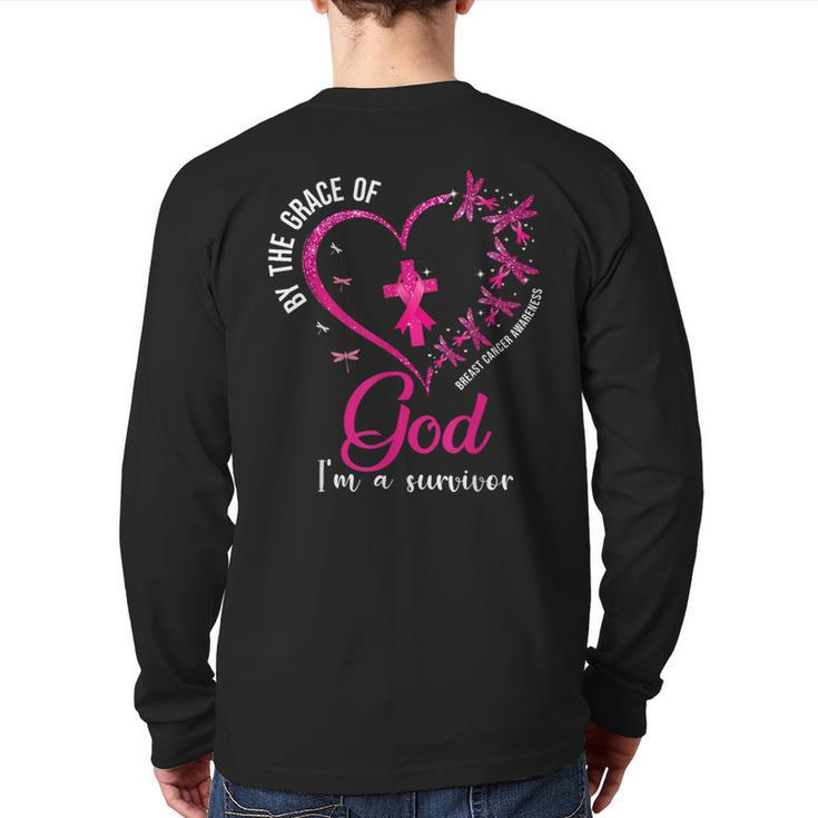 By The Grace God Im A Survivor Breast Cancer Survivor Back Print Long Sleeve T-shirt