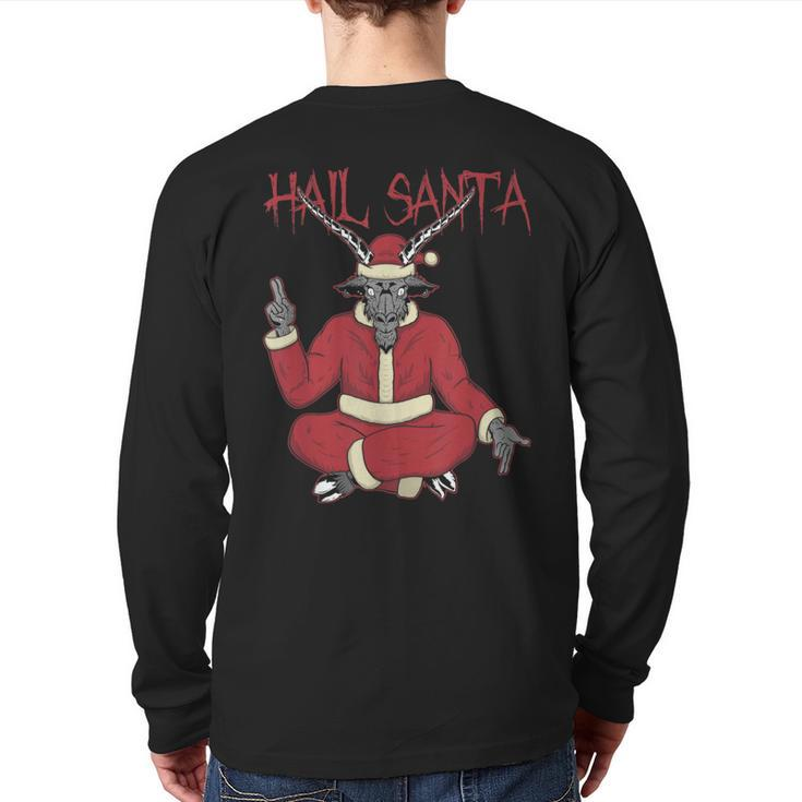 Hail Santa Ugly Christmas Sweater Rock Metal Satan Pentagram Back Print Long Sleeve T-shirt