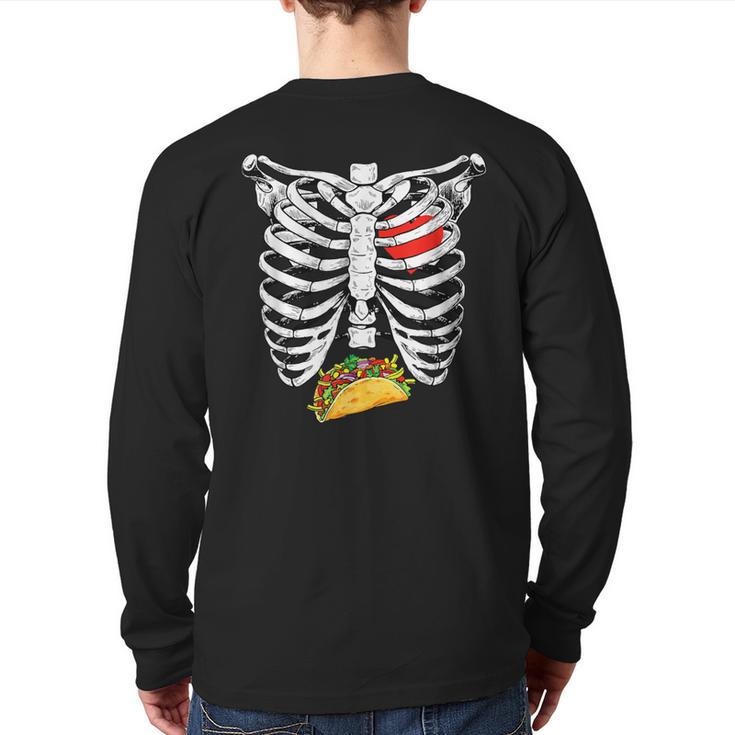 Halloween Dad Skeleton Costume Taco Matching Couple Back Print Long Sleeve T-shirt