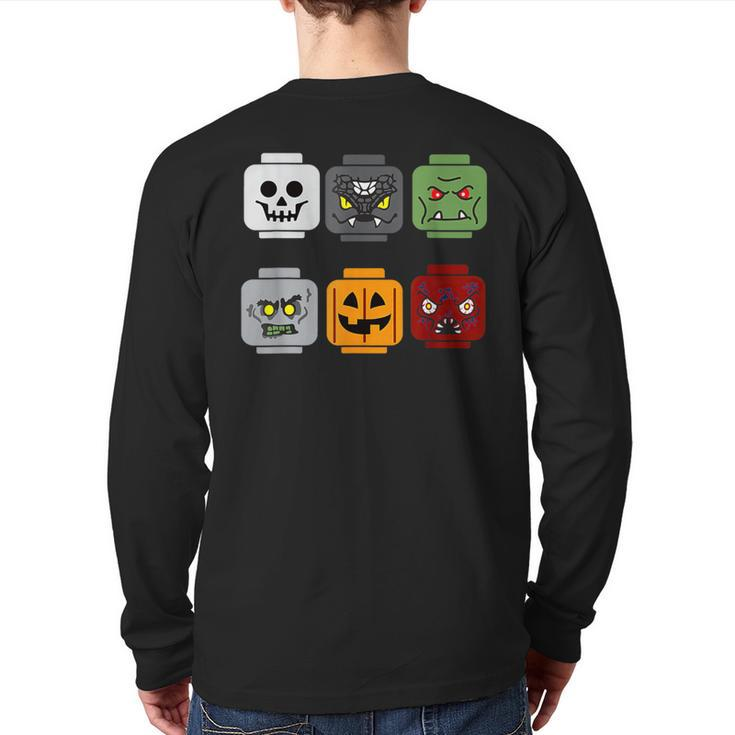 Halloween Head Pumpkin Ghost Zombie Block Brick Builder Back Print Long Sleeve T-shirt