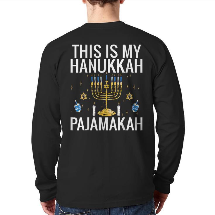 This Is My Hanukkah Pajamakah Menorah Chanukah Pajamas Pjs Back Print Long Sleeve T-shirt