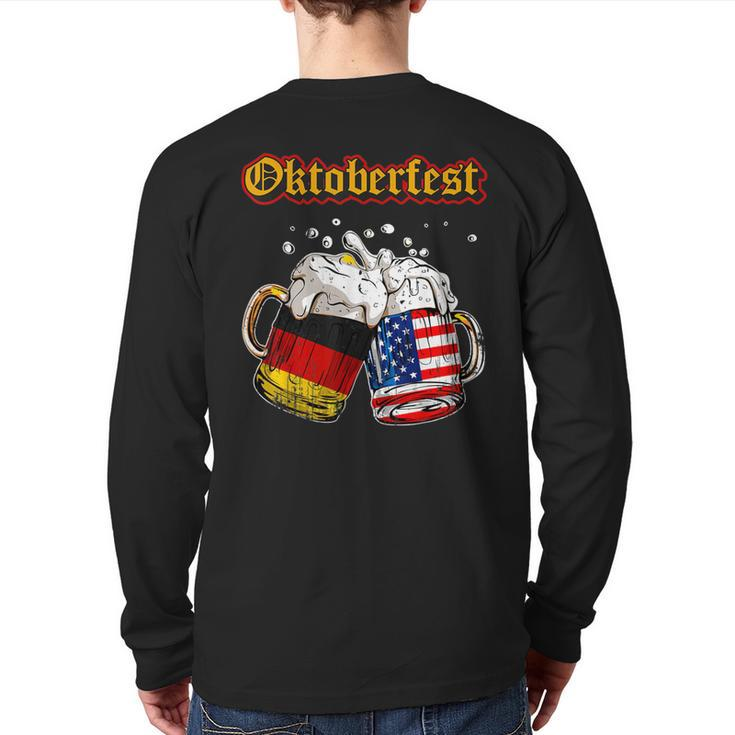 Happy Oktoberfest 2023 American German Munich Flag Back Print Long Sleeve T-shirt