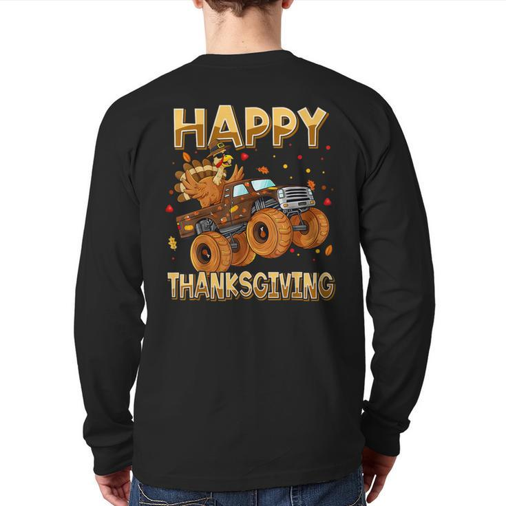 Happy Thanksgiving Riding Monster Truck Turkey Toddler Boys Back Print Long Sleeve T-shirt