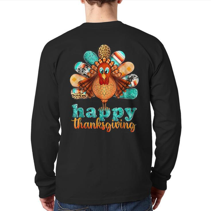 Happy Thanksgiving Turkey Day Leopard Holiday Back Print Long Sleeve T-shirt
