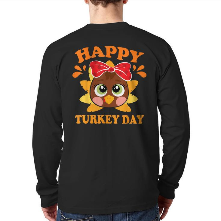 Happy Turkey Day Cute Little Pilgrim Thankgiving Back Print Long Sleeve T-shirt