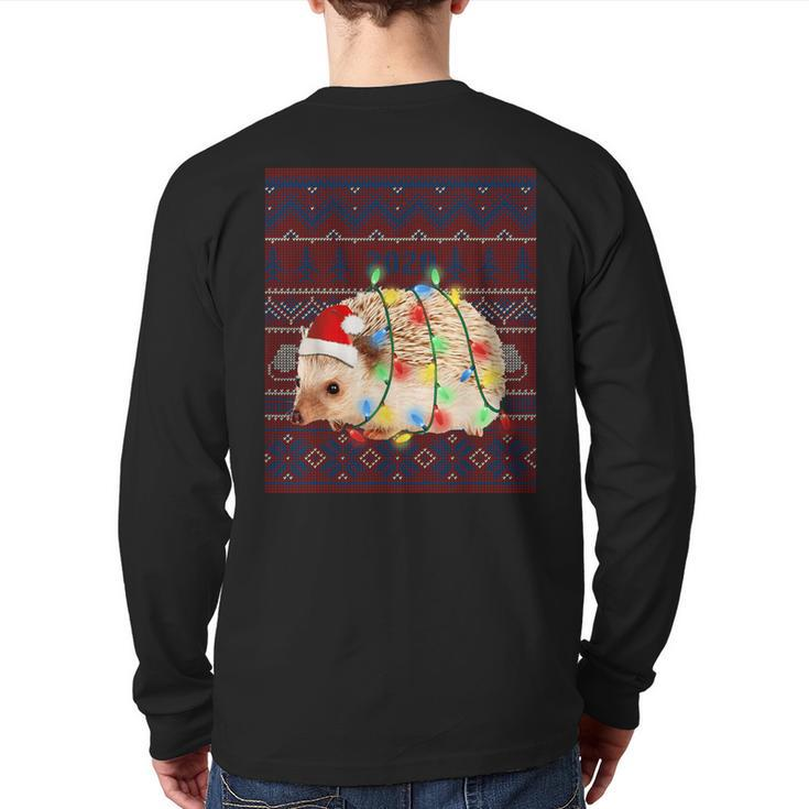 Hedgehog Christmas Lights Ugly Sweater Goat Lover Back Print Long Sleeve T-shirt