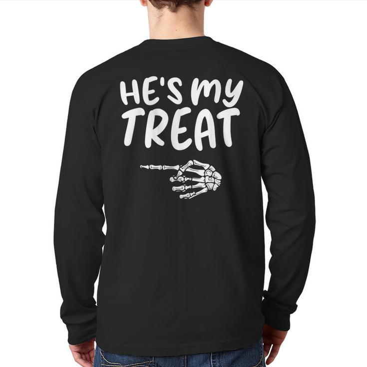 Hes My Treat Skeleton Matching Couple Halloween Costume Hers Back Print Long Sleeve T-shirt