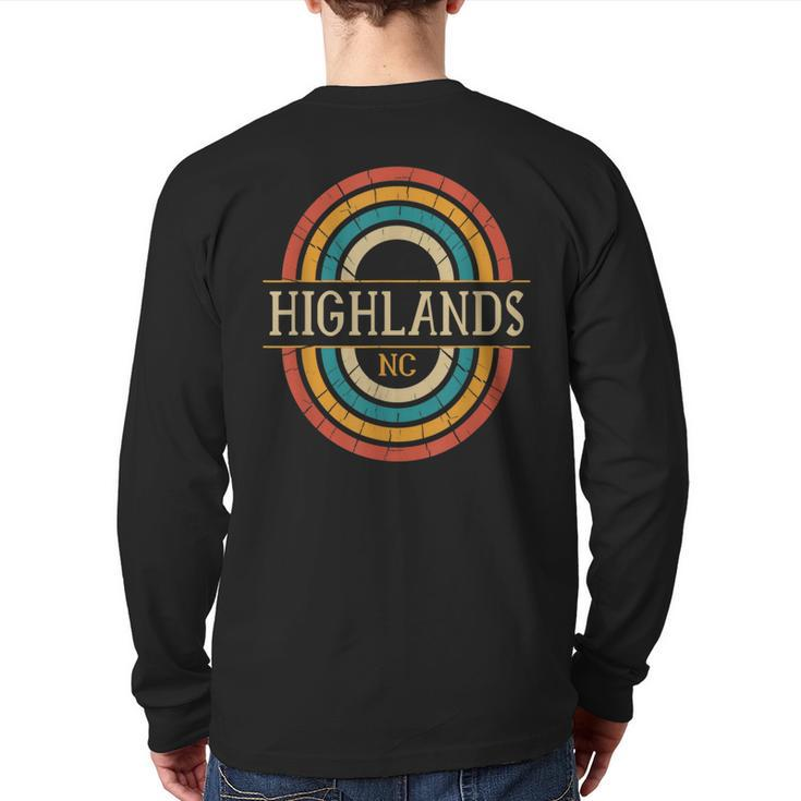 Highlands North Carolina Vintage Nc Distressed 70S 80S Retro Back Print Long Sleeve T-shirt