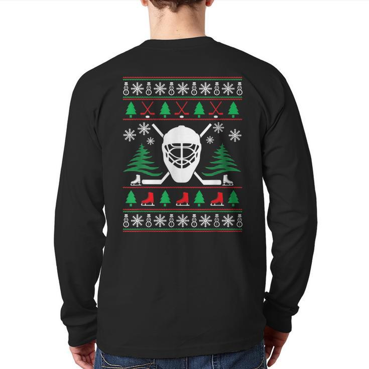 Hockey Ugly Christmas Sweater Hockey Back Print Long Sleeve T-shirt