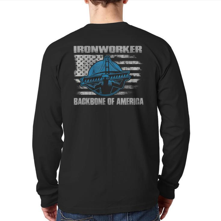 Ironworker Backbone Of America Flag Usa Iron Workers Back Print Long Sleeve T-shirt