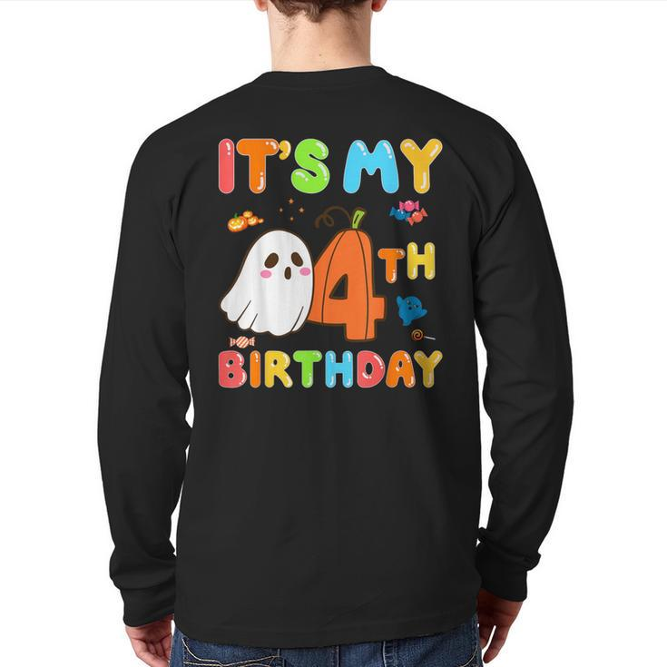 It's My 4Th Birthday 4 Years Old Ghost Pumpkin Halloween Back Print Long Sleeve T-shirt