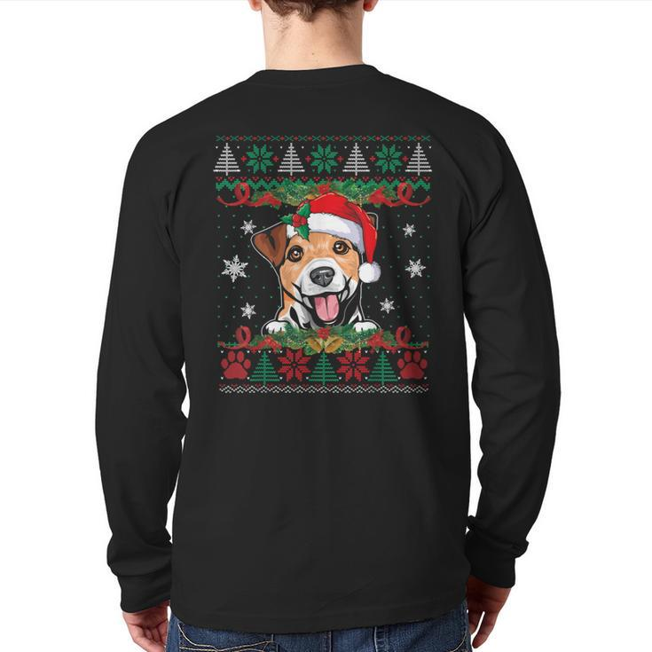 Jack Russell Terrier Christmas Santa Ugly Sweater Dog Lover Back Print Long Sleeve T-shirt