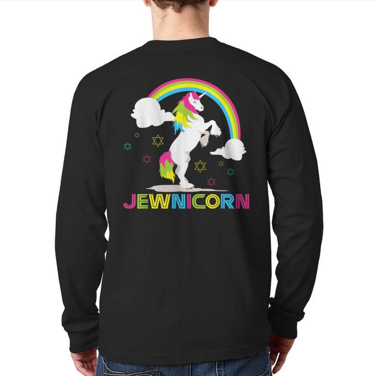 Jewnicorn Jewish Unicorn Hanukkah Ugly Christmas Sweater Back Print Long Sleeve T-shirt