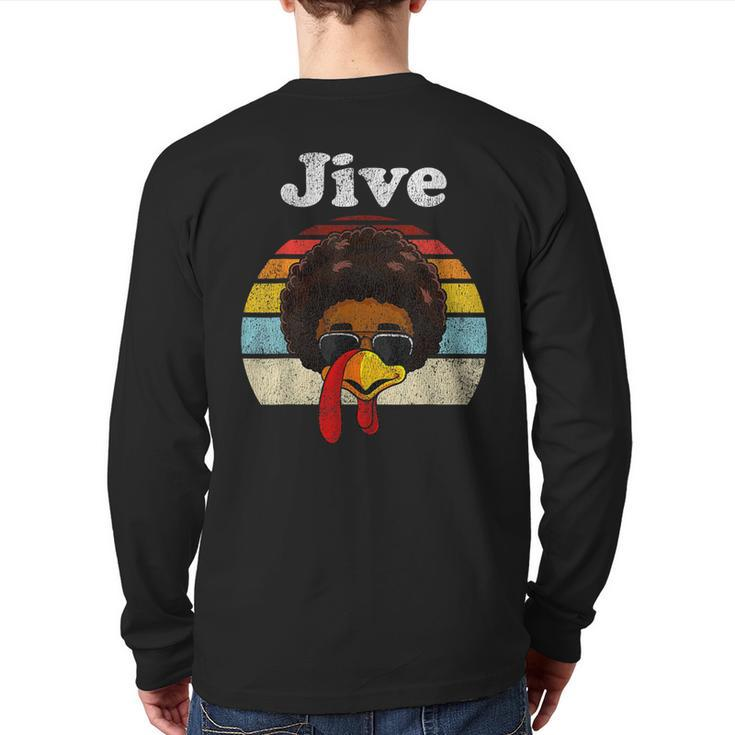 Jive Thanksgiving Turkey Day Face Vintage Retro Style Back Print Long Sleeve T-shirt