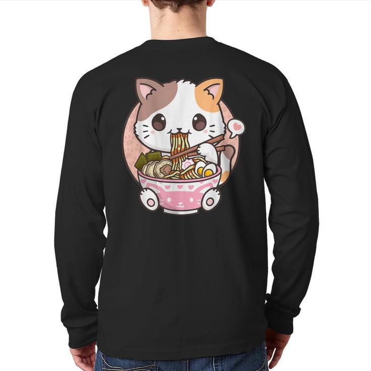 Kawaii Anime Ramen Cat Neko Back Print Long Sleeve T-shirt