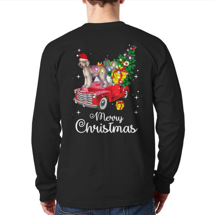 Labradoodle Rides Red Truck Christmas Pajama Back Print Long Sleeve T-shirt