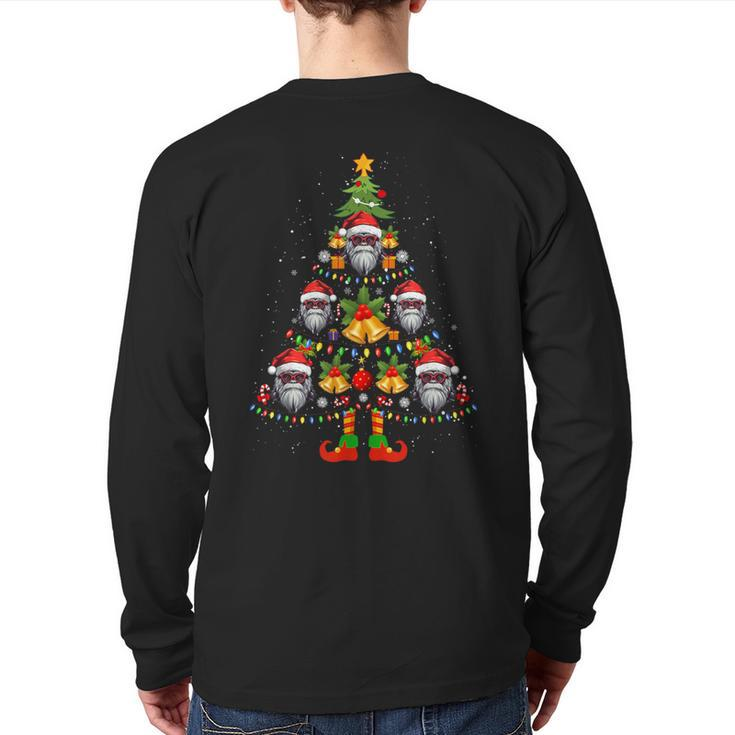 Langur Mammal Santa Hat Christmas Tree Light Xmas Pajama Back Print Long Sleeve T-shirt