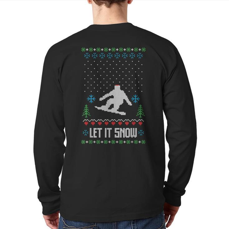 Let It Snow Ugly Christmas Apparel Snowboard Back Print Long Sleeve T-shirt