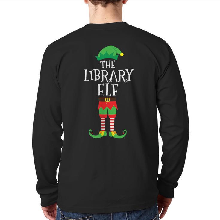 Library Elf Library Assistant Christmas Party Pajama Back Print Long Sleeve T-shirt