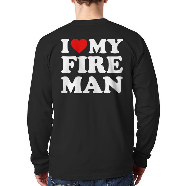 I Love My Fireman Heart My Fire Man Back Print Long Sleeve T-shirt