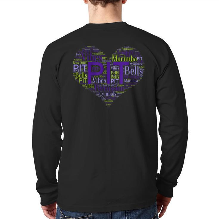 I Love Pit Marching Band Percussion Heart Word Cloud Back Print Long Sleeve T-shirt