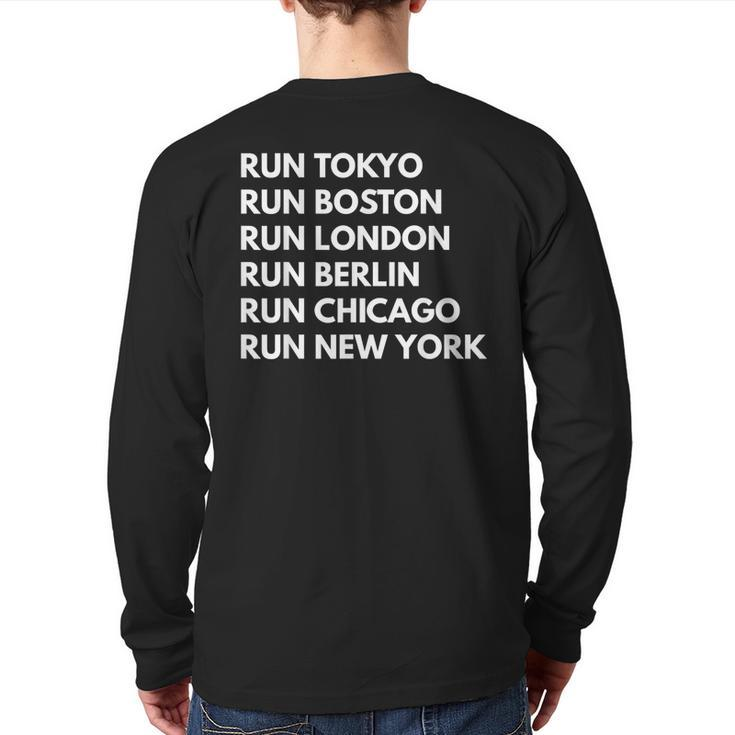 Marathon Majors Running Jog Motivational Back Print Long Sleeve T-shirt