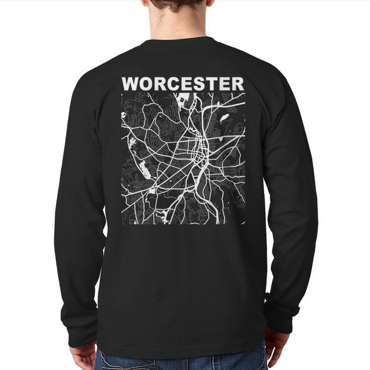 Massachusetts Souvenir Worcester City Street Map Back Print Long Sleeve T-shirt
