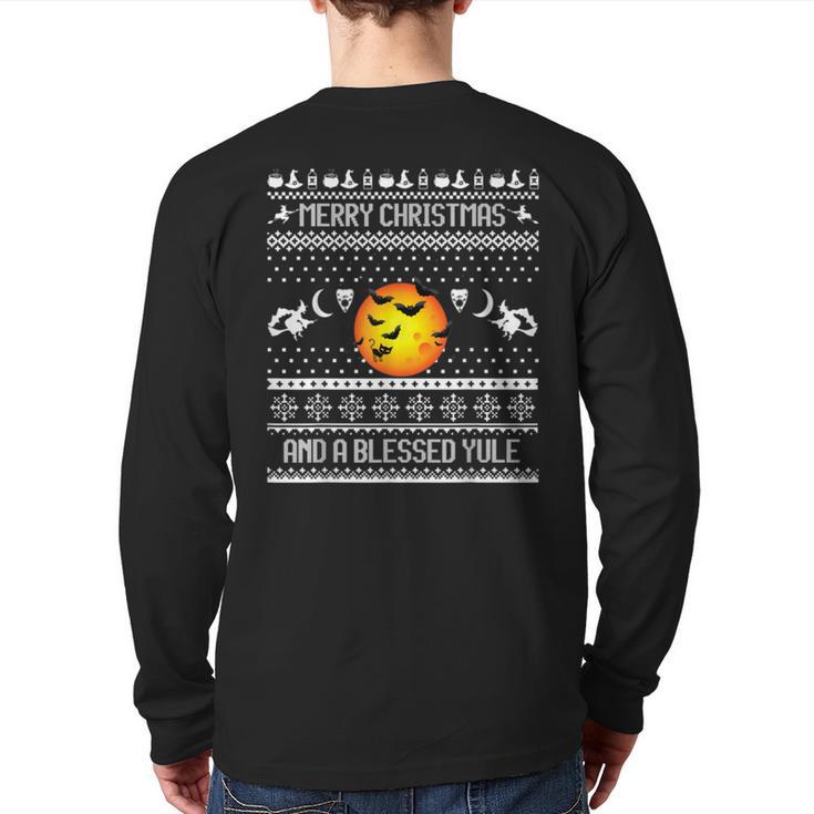 Merry Christmas And A Blessed Yule Ugly Christmas Sweaters Back Print Long Sleeve T-shirt