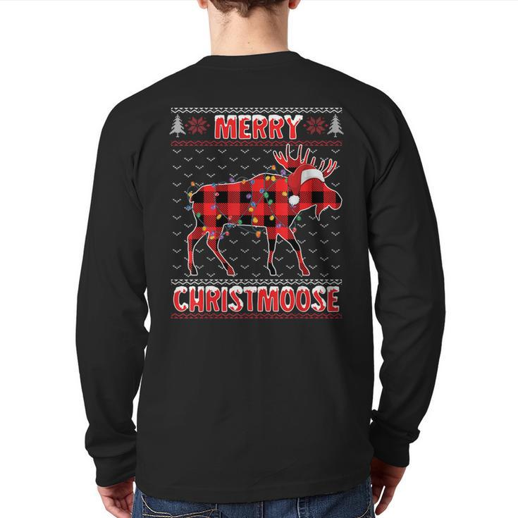 Merry Christmoose Christmas Moose Santa Ugly Sweater Back Print Long Sleeve T-shirt