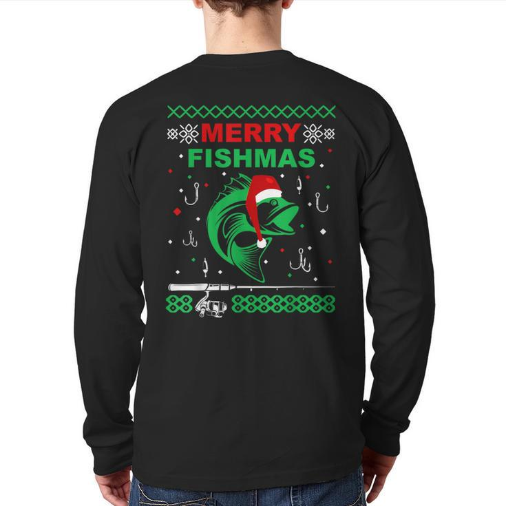 Merry Fishmas Fishing Ugly Christmas Sweater Boy Back Print Long Sleeve T-shirt