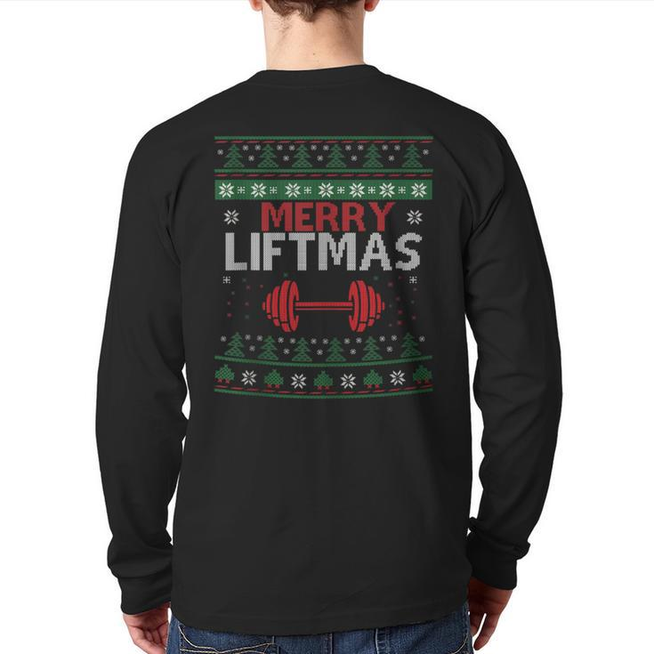 Merry Liftmas Ugly Christmas Sweater Gym Workout Back Print Long Sleeve T-shirt