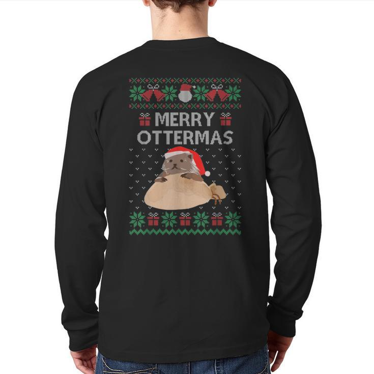 Merry Ottermas Cat Ugly Christmas Sweaters Back Print Long Sleeve T-shirt