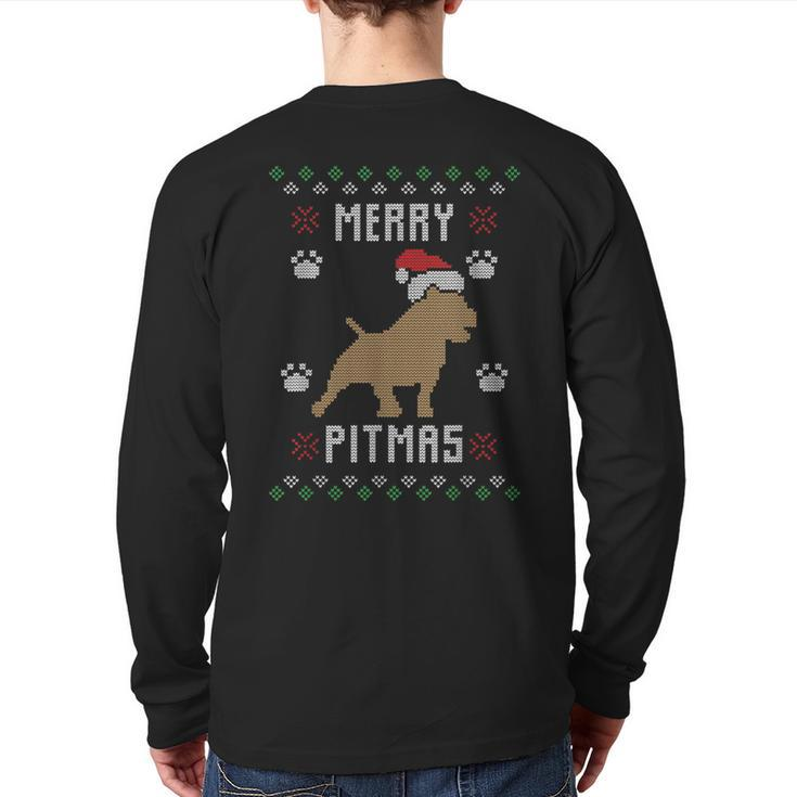 Merry Pitmas Ugly Christmas Sweater Pit Bull Lovers Back Print Long Sleeve T-shirt
