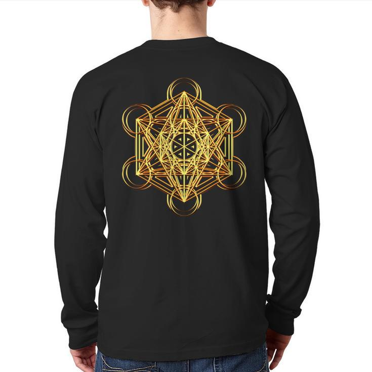 Metatrons Cube Sacred Geometry Psytrance Festival Rave Edm Back Print Long Sleeve T-shirt