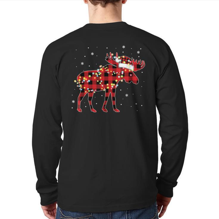 Moose Christmas Red Plaid Buffalo Pajama Matching Back Print Long Sleeve T-shirt