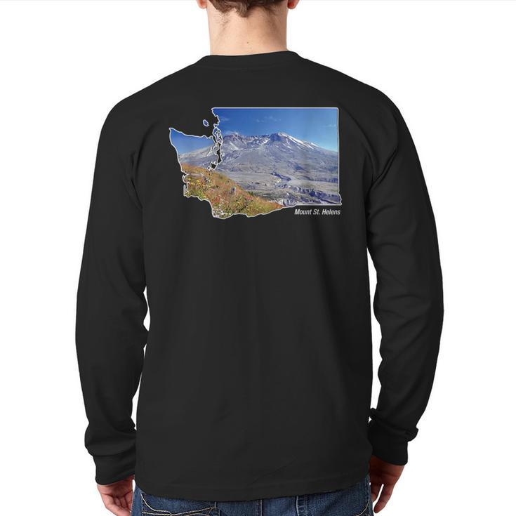 Mount St Helens Map Washington Volcano Back Print Long Sleeve T-shirt