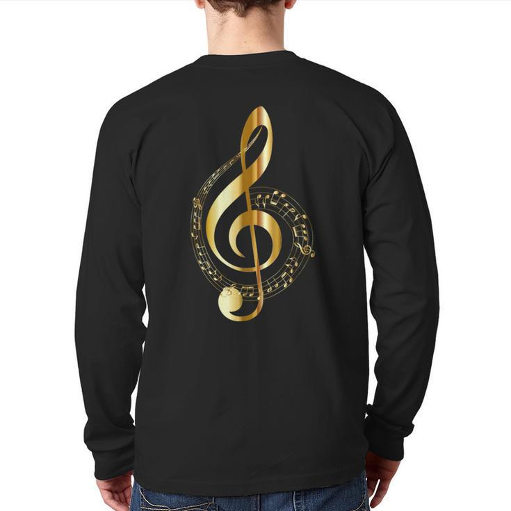 Music Note Gold Treble Clef Musical Symbol For Musicians Back Print Long Sleeve T-shirt