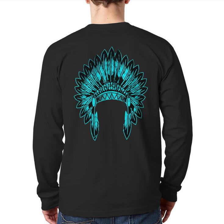 Native Ameircan Feather Headdress Pride Indian Chief Costume Back Print Long Sleeve T-shirt