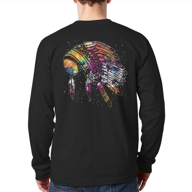 Native American Heritage Colorful Headdress Native American Back Print Long Sleeve T-shirt